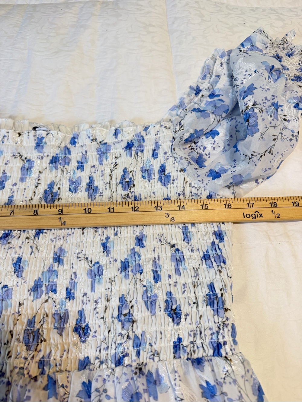 Baltic Born Blue Floral Smocked Midi Maxi Dress XL puffed sleeve smocked bodice - Picture 8 of 11
